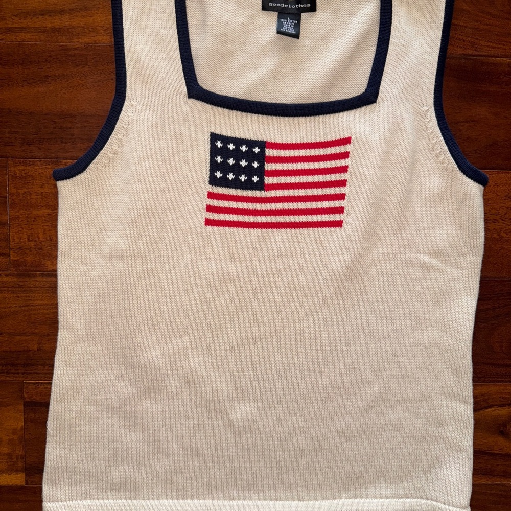 Goodclothes Womens Knit Tank‎ Top American Flag Square Neck Sleeveless L